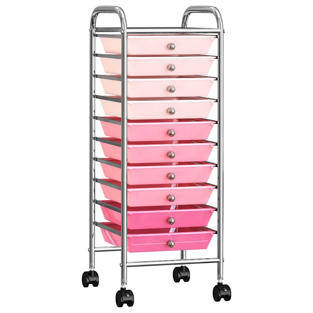 VidaXL Rollwagen mit 10 Schubladen, Kunststoff, Ombré-Rosa