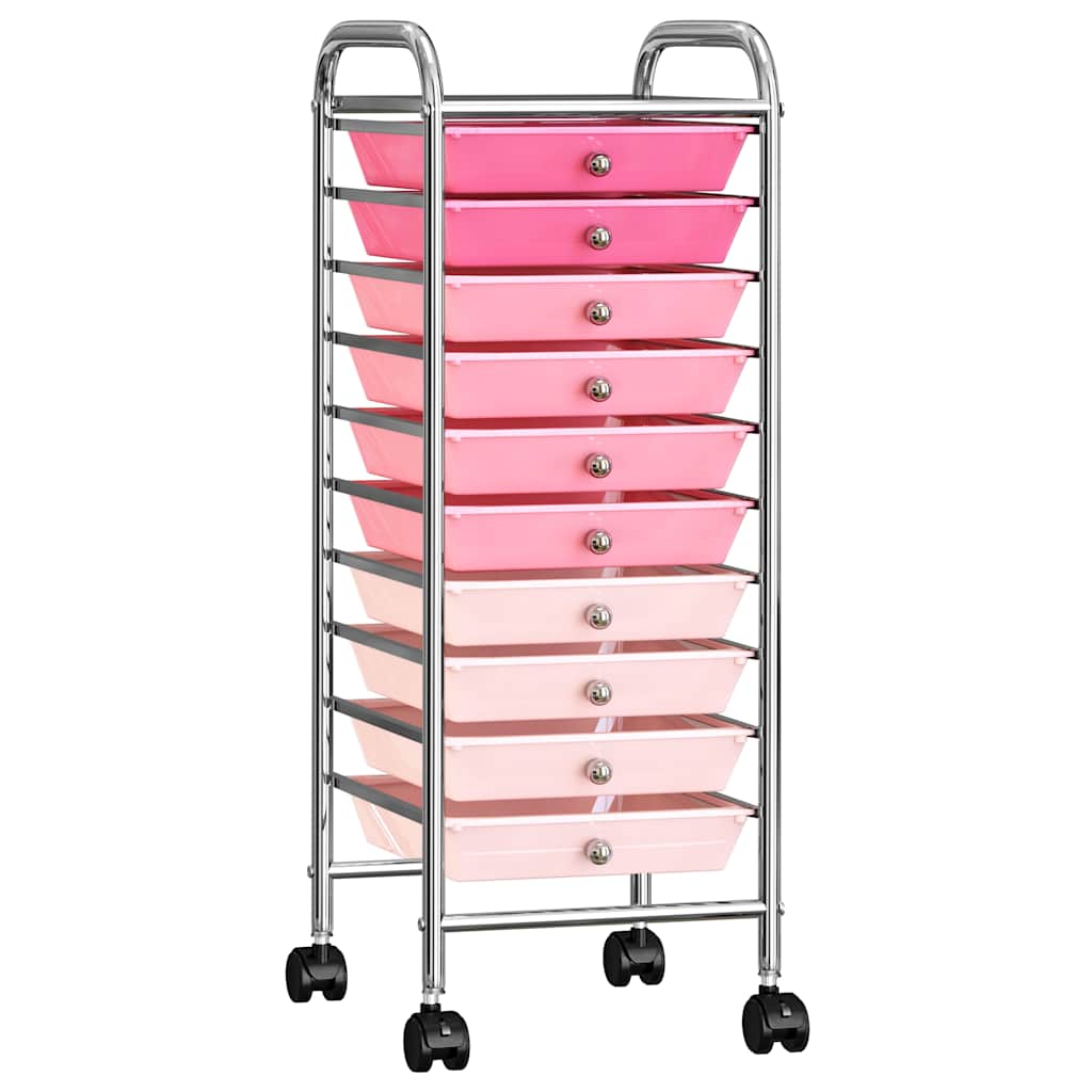VidaXL Rollwagen mit 10 Schubladen, Kunststoff, Ombré-Rosa