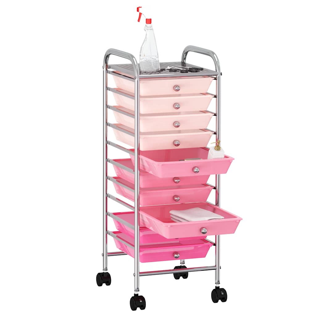 VidaXL Rollwagen mit 10 Schubladen, Kunststoff, Ombré-Rosa