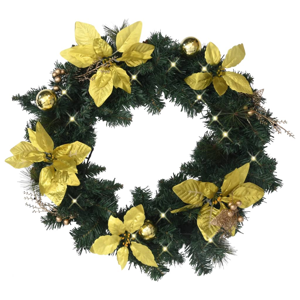 VidaXL Weihnachtskranz mit LED-Beleuchtung, 60 cm, PVC, Grün