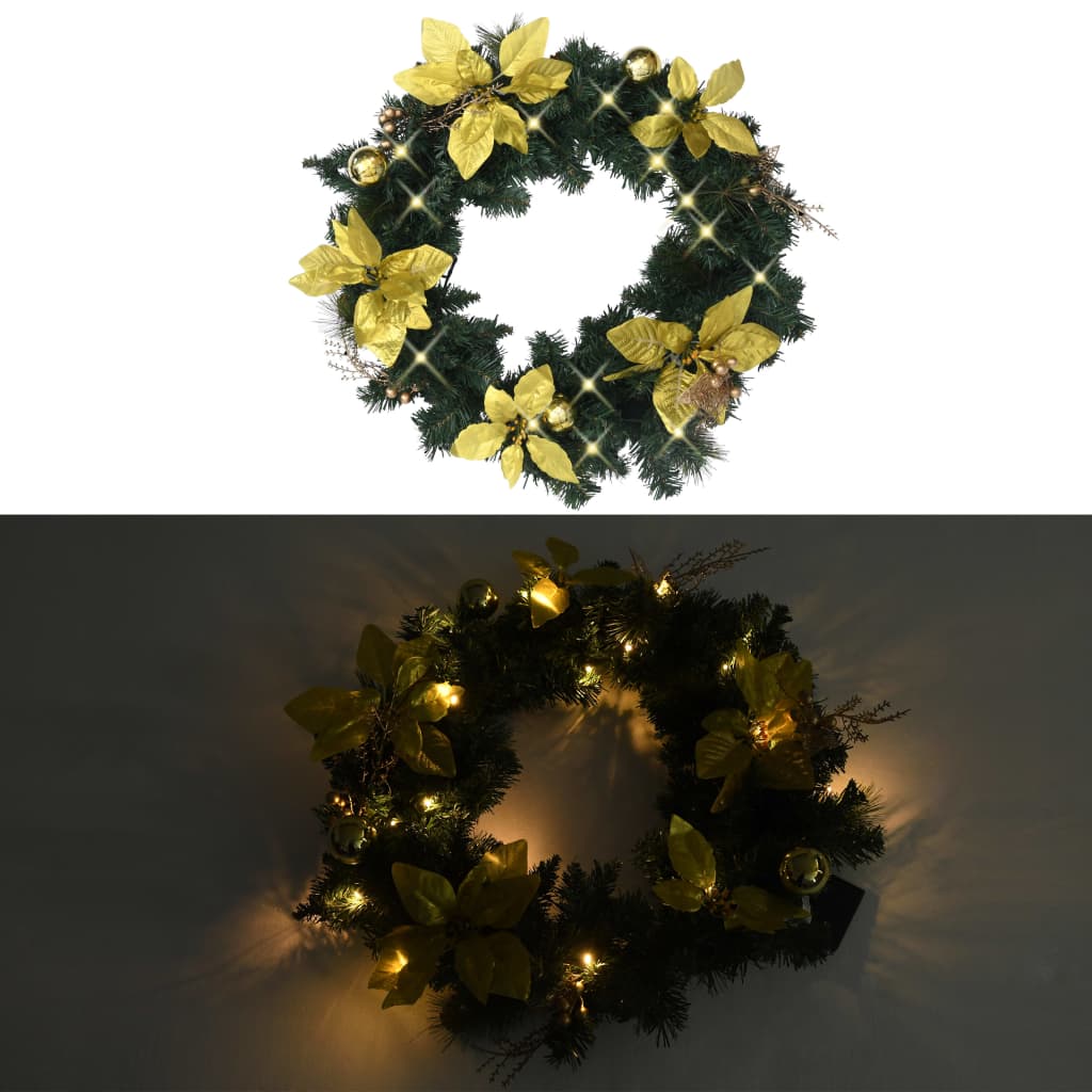 VidaXL Weihnachtskranz mit LED-Beleuchtung, 60 cm, PVC, Grün