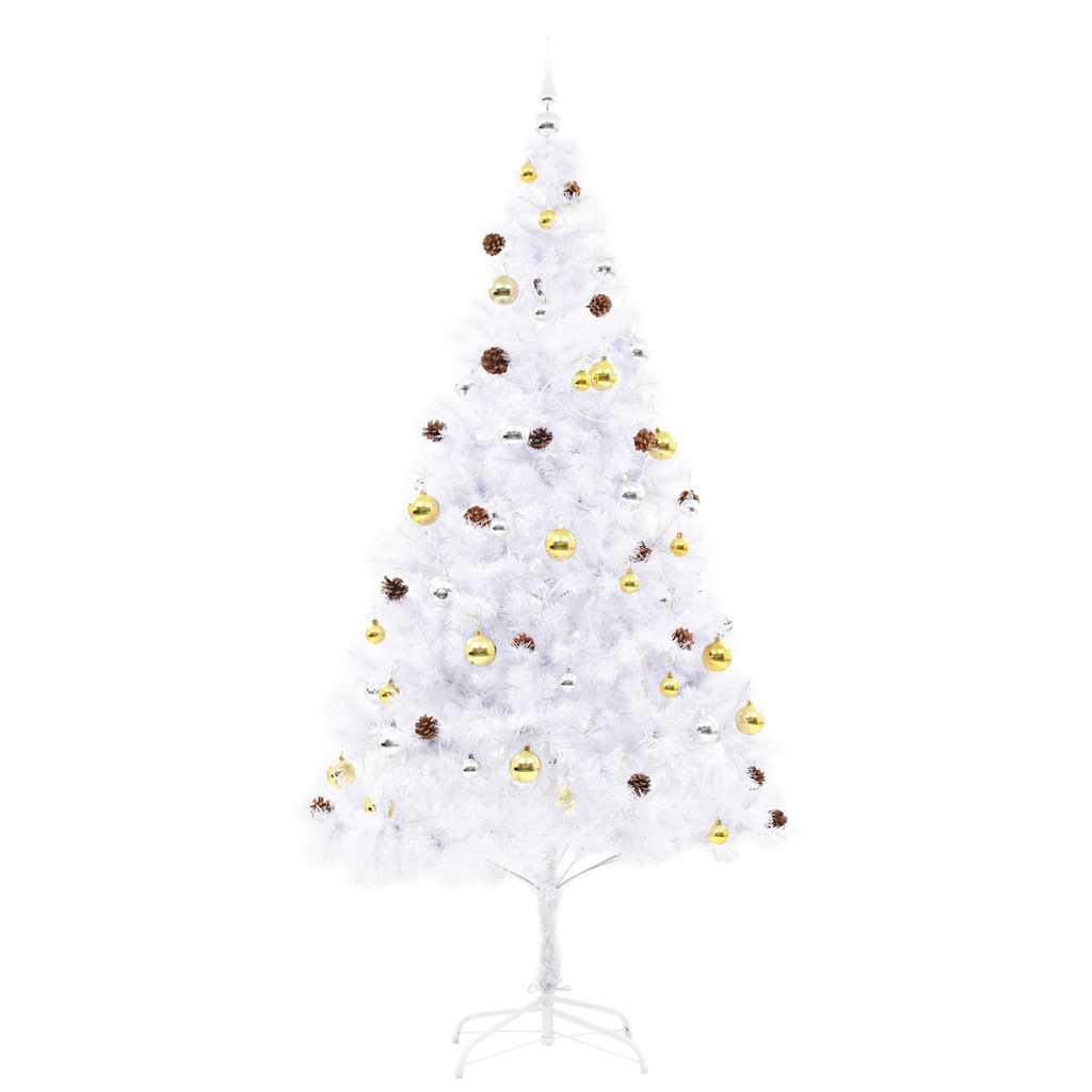 VidaXL Künstlicher Weihnachtsbaum mit Lichterkette und Weihnachtskugeln, 210 cm, Weiß