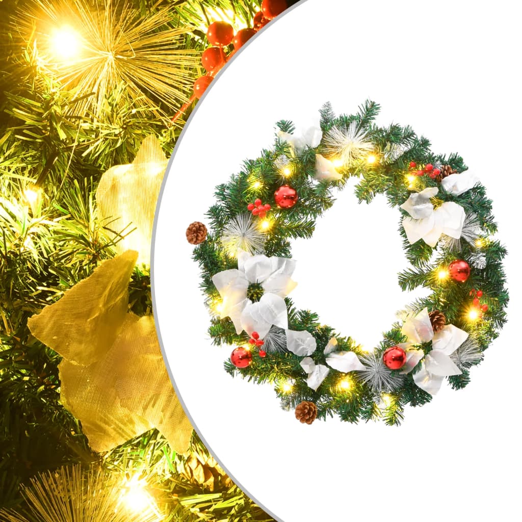 VidaXL Weihnachtskranz mit LED-Beleuchtung, 60 cm, PVC, Grün