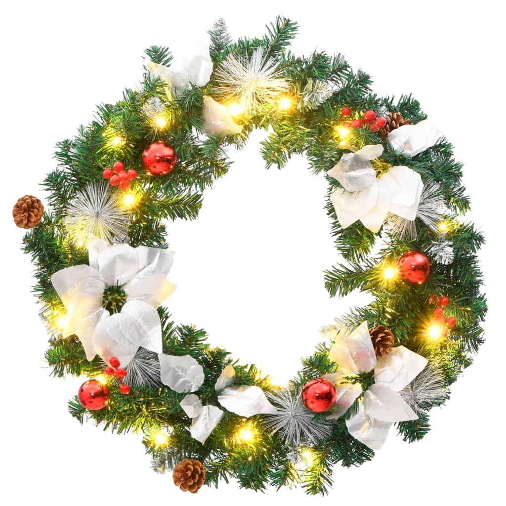 VidaXL Weihnachtskranz mit LED-Beleuchtung, 60 cm, PVC, Grün