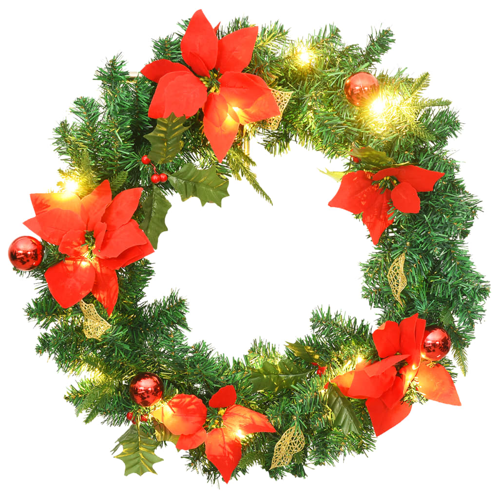 VidaXL Weihnachtskranz mit LED-Beleuchtung, 60 cm, PVC, Grün