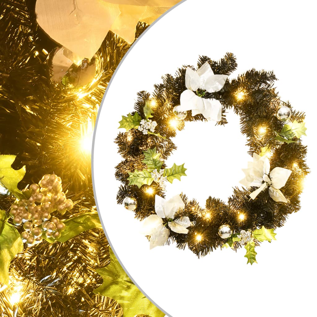 VidaXL Weihnachtskranz mit LED-Beleuchtung, 60 cm, PVC, Schwarz