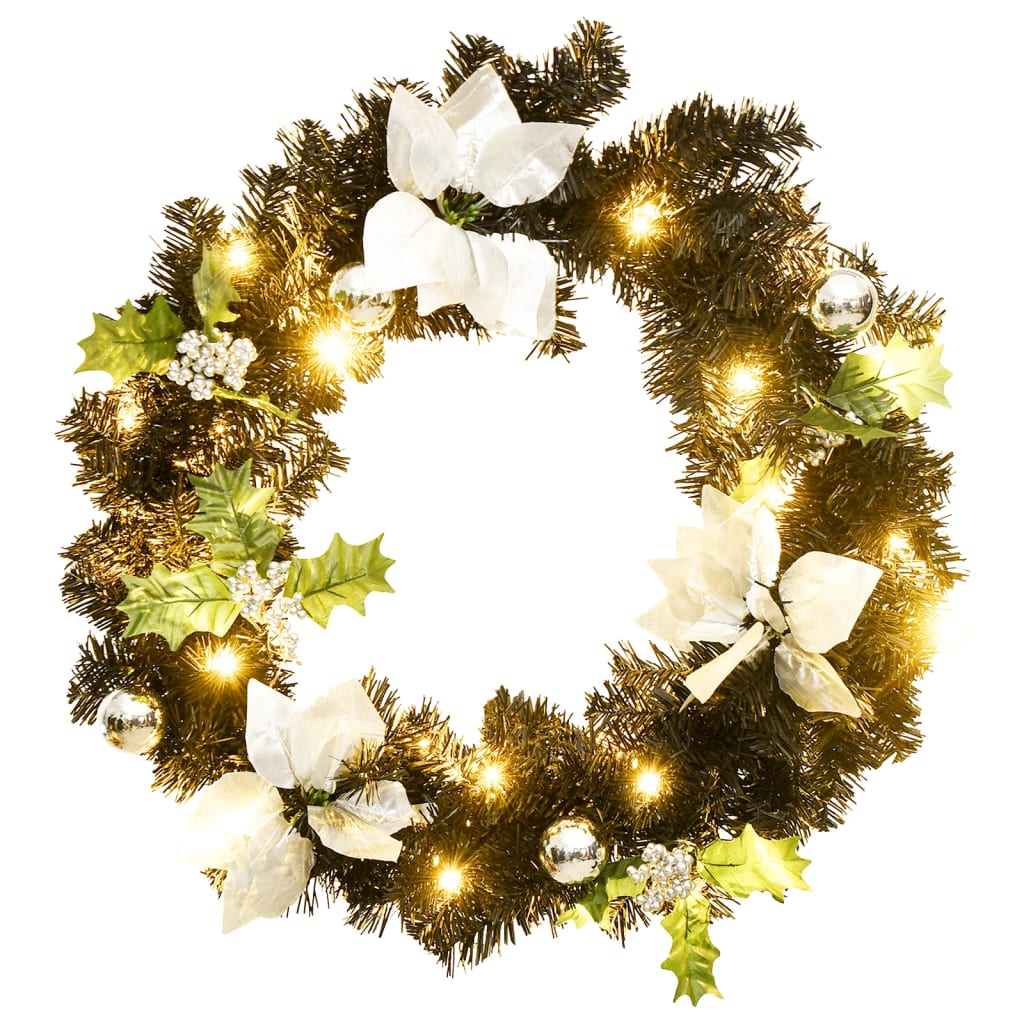 VidaXL Weihnachtskranz mit LED-Beleuchtung, 60 cm, PVC, Schwarz