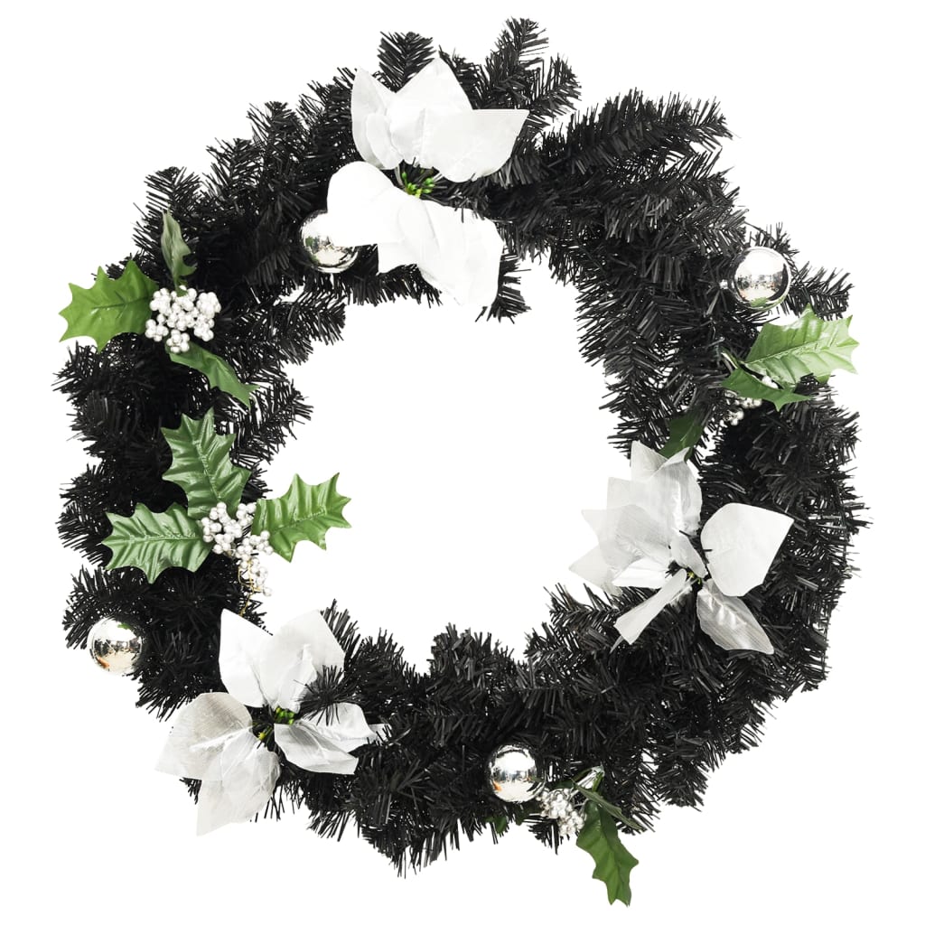 VidaXL Weihnachtskranz mit LED-Beleuchtung, 60 cm, PVC, Schwarz