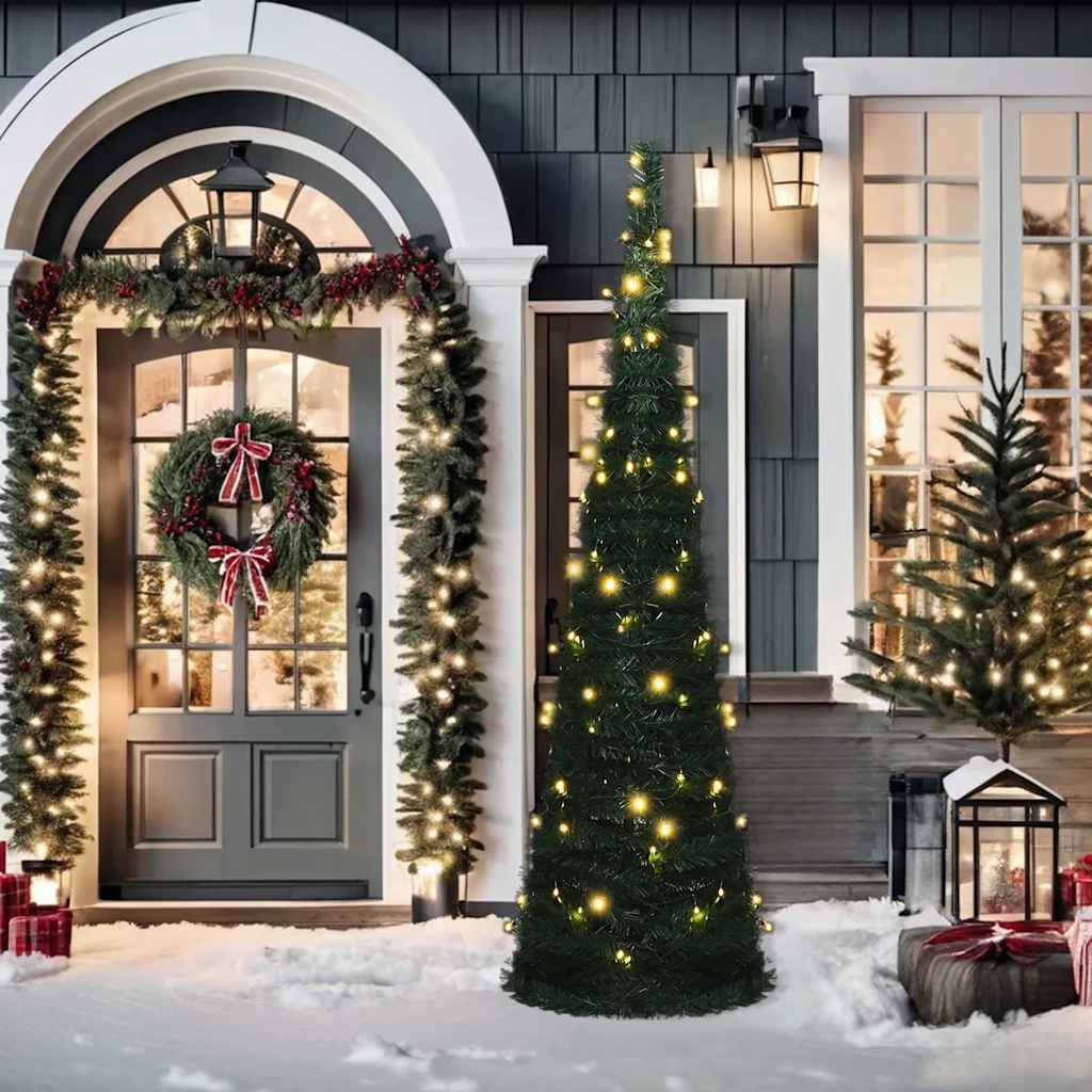 Künstlicher VidaXL Weihnachtsbaum mit Lichterkette, Pop-Up, 210 cm, Grün
