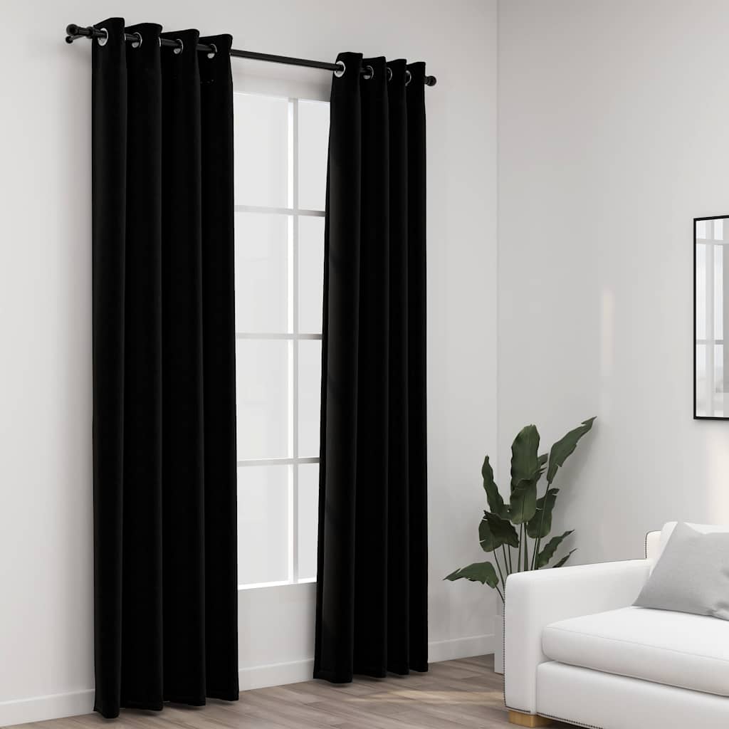 VidaXL Vorhänge in Leinenoptik, verdunkelnd, Ösen, 2 Stück, 140 x 225 cm, schwarz