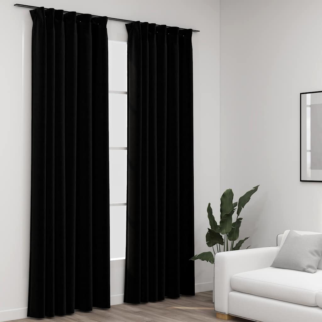 VidaXL Gardinenhaken in Leinenoptik, Verdunkelungsoptik, 2 Stück, 140 x 245 cm, schwarz
