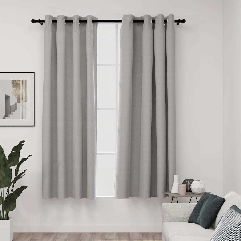 VidaXL Vorhänge in Leinenoptik, verdunkelnd, Ösen, 2 Stück, 140 x 175 cm, grau