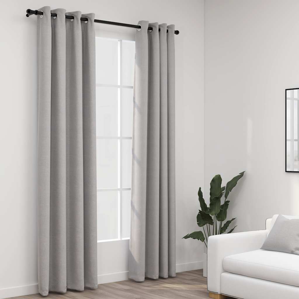 VidaXL Vorhänge in Leinenoptik, verdunkelnd, Ösen, 2 Stück, 140 x 225 cm, grau