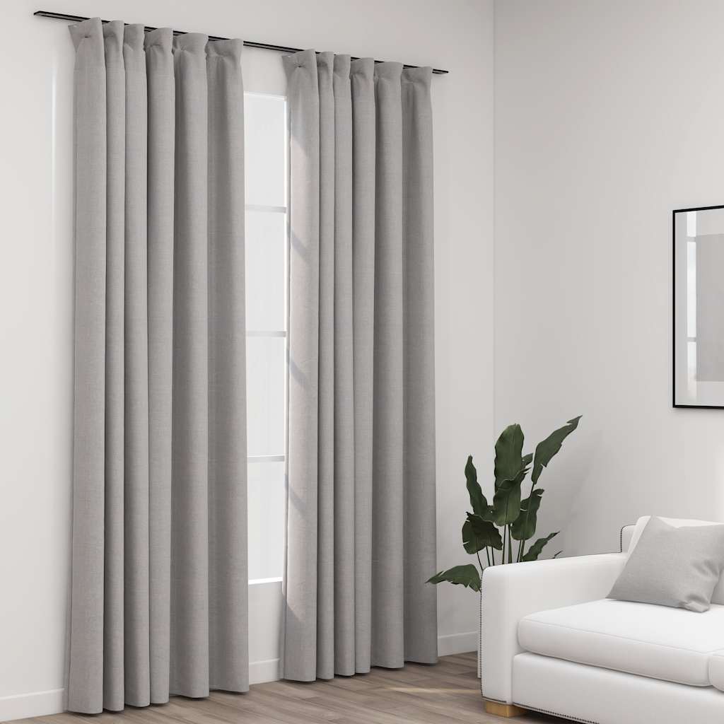 VidaXL Gardinenhaken in Leinenoptik, Verdunkelung, 2 Stück, 140 x 245 cm, Grau