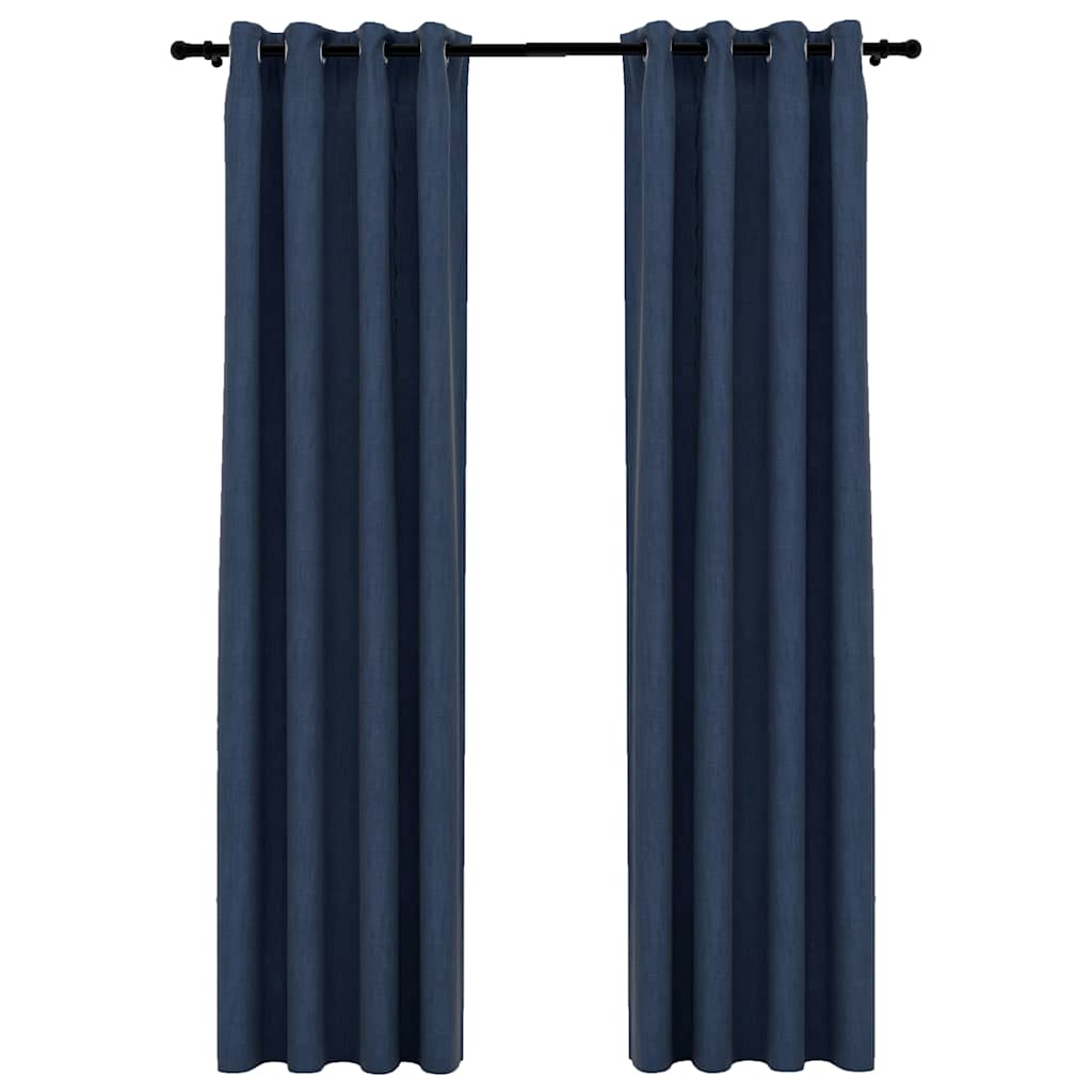 VidaXL Vorhänge in Leinenoptik, verdunkelnd, Ösen, 2 Stück, 140 x 225 cm, blau