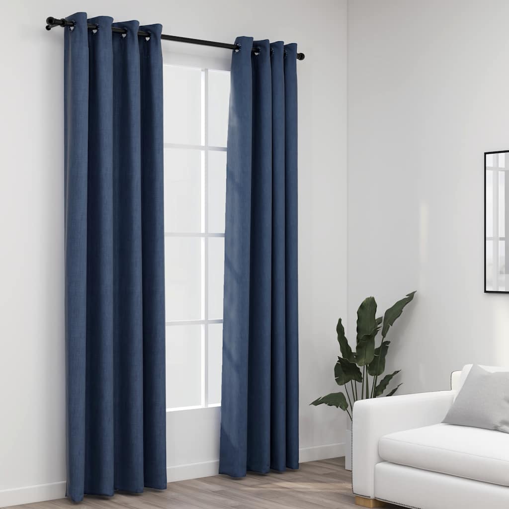 VidaXL Vorhänge in Leinenoptik, verdunkelnd, Ösen, 2 Stück, 140 x 225 cm, blau