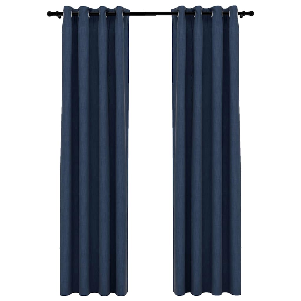Vidaxl gordijnen linnen-look verduisterend ogen 2 st 140x245 cm blauw