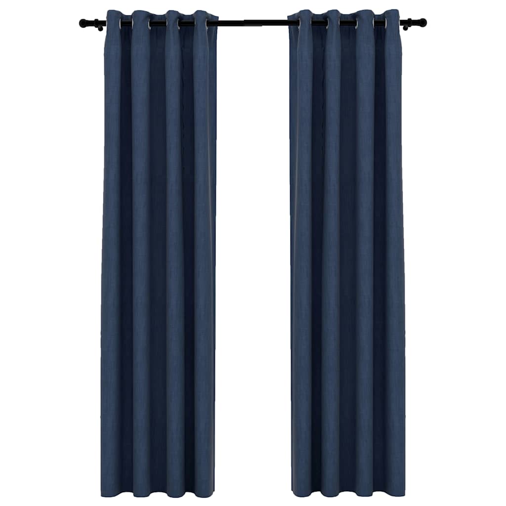 VidaXL Vorhänge in Leinenoptik, verdunkelnd, Ösen, 2 Stück, 140 x 245 cm, blau