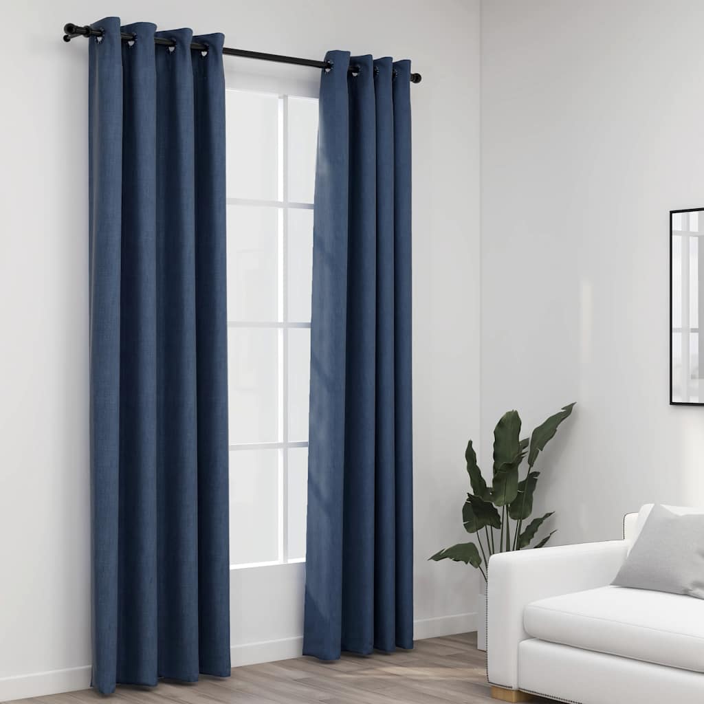 VidaXL Vorhänge in Leinenoptik, verdunkelnd, Ösen, 2 Stück, 140 x 245 cm, blau