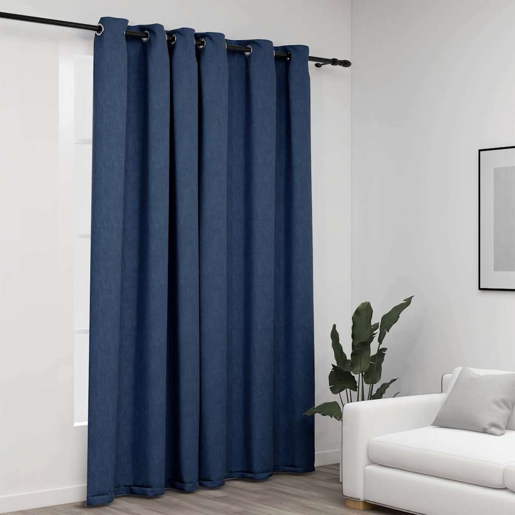 Vidaxl gordijn linnen-look verduisterend met ogen 290x245 cm blauw