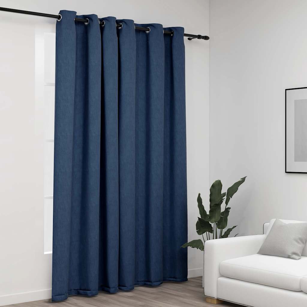 VidaXL Vorhang in Leinenoptik, verdunkelnd, mit Ösen, 290 x 245 cm, blau