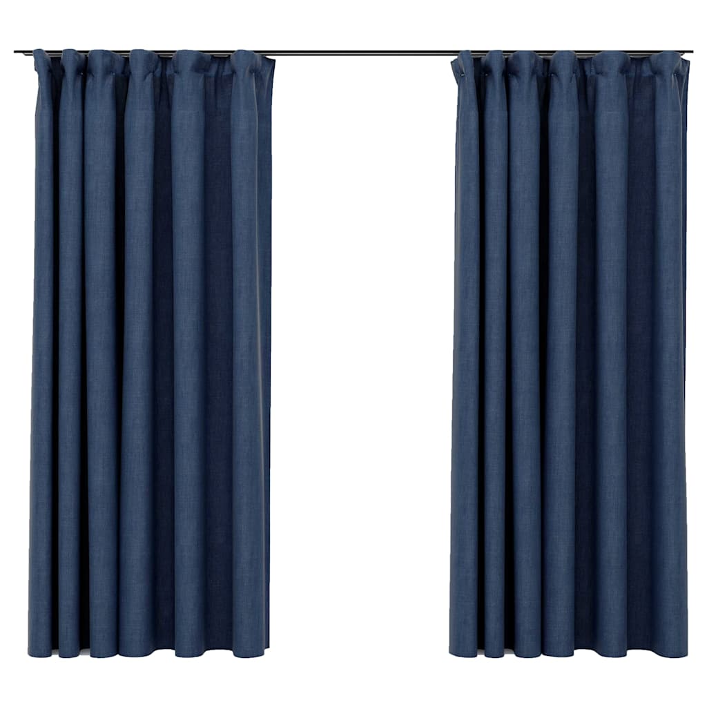 Vidaxl gordijnen linnen-look verduisterend haken 2 st 140x175 cm blauw
