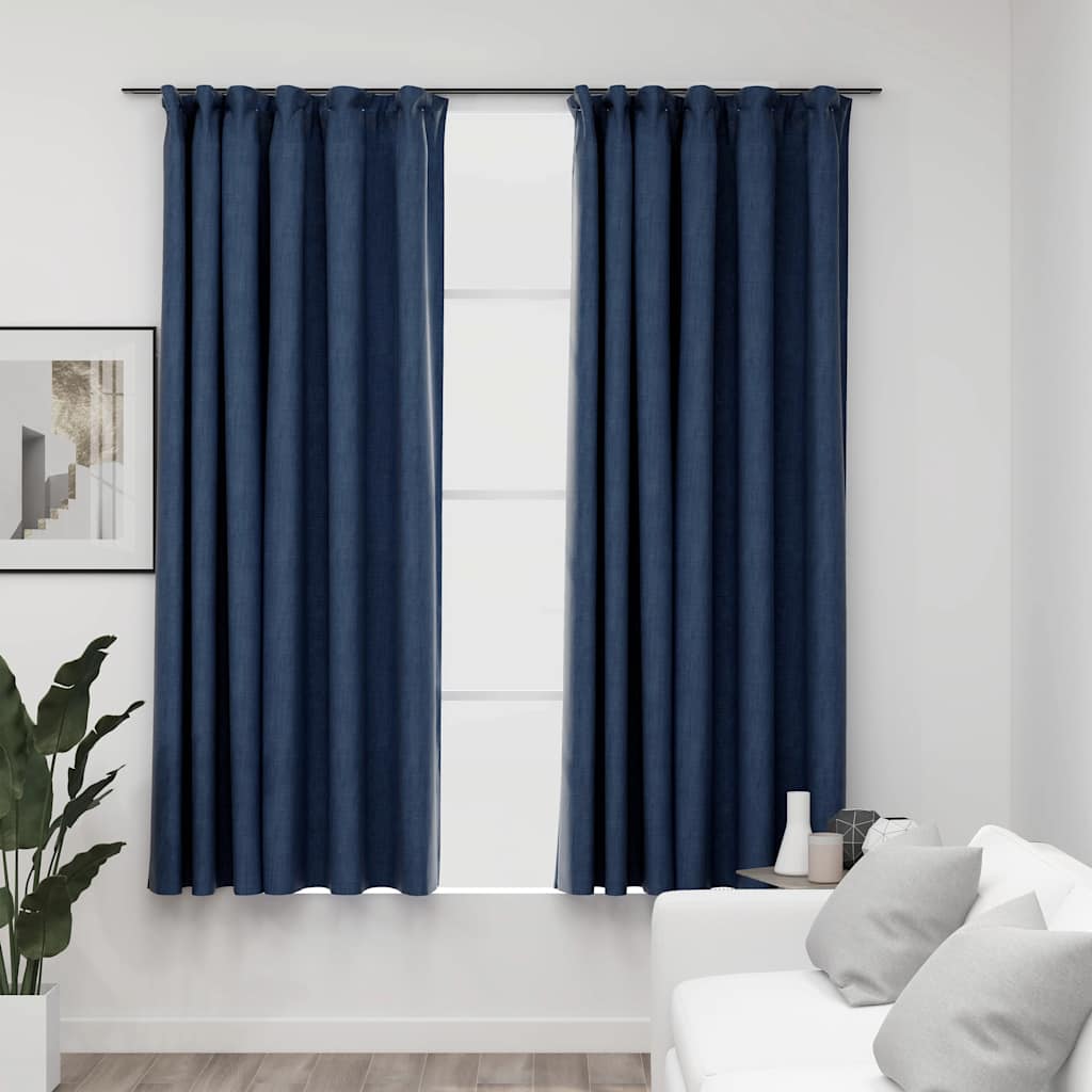 VidaXL Gardinenhaken in Leinenoptik, 2 Stück, 140 x 175 cm, blau