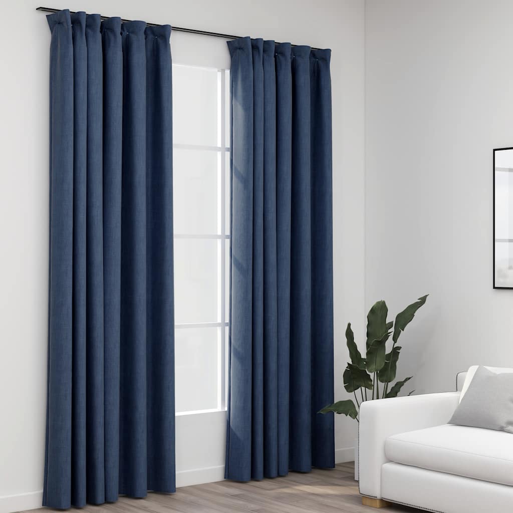 VidaXL Gardinenhaken in Leinenoptik, 2 Stück, 140 x 245 cm, blau