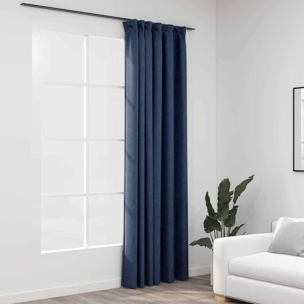 VidaXL Vorhang in Leinenoptik, verdunkelnd, mit Haken, 290 x 245 cm, blau