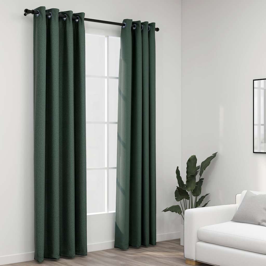 VidaXL Vorhänge in Leinenoptik, verdunkelnd, Ösen, 2 Stück, 140 x 225 cm, grün