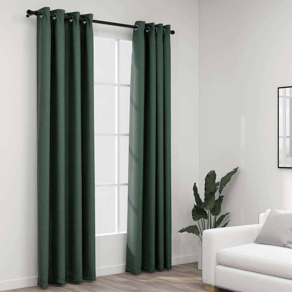 VidaXL Vorhänge in Leinenoptik, verdunkelnd, Ösen, 2 Stück, 140 x 245 cm, grün