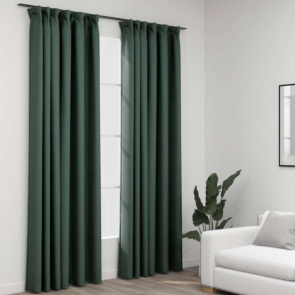 VidaXL Gardinenhaken in Leinenoptik, Verdunkelung, 2 Stück, 140 x 225 cm, Grün