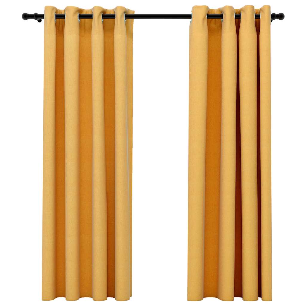 VidaXL Vorhänge in Leinenoptik, verdunkelnd, Ösen, 2 Stück, 140 x 175 cm, gelb
