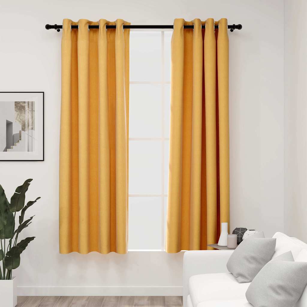 VidaXL Vorhänge in Leinenoptik, verdunkelnd, Ösen, 2 Stück, 140 x 175 cm, gelb