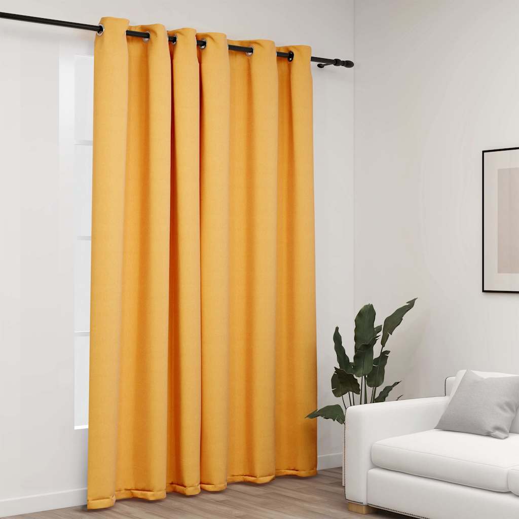 VidaXL Vorhang in Leinenoptik, verdunkelnd, mit Ösen, 290 x 245 cm, gelb