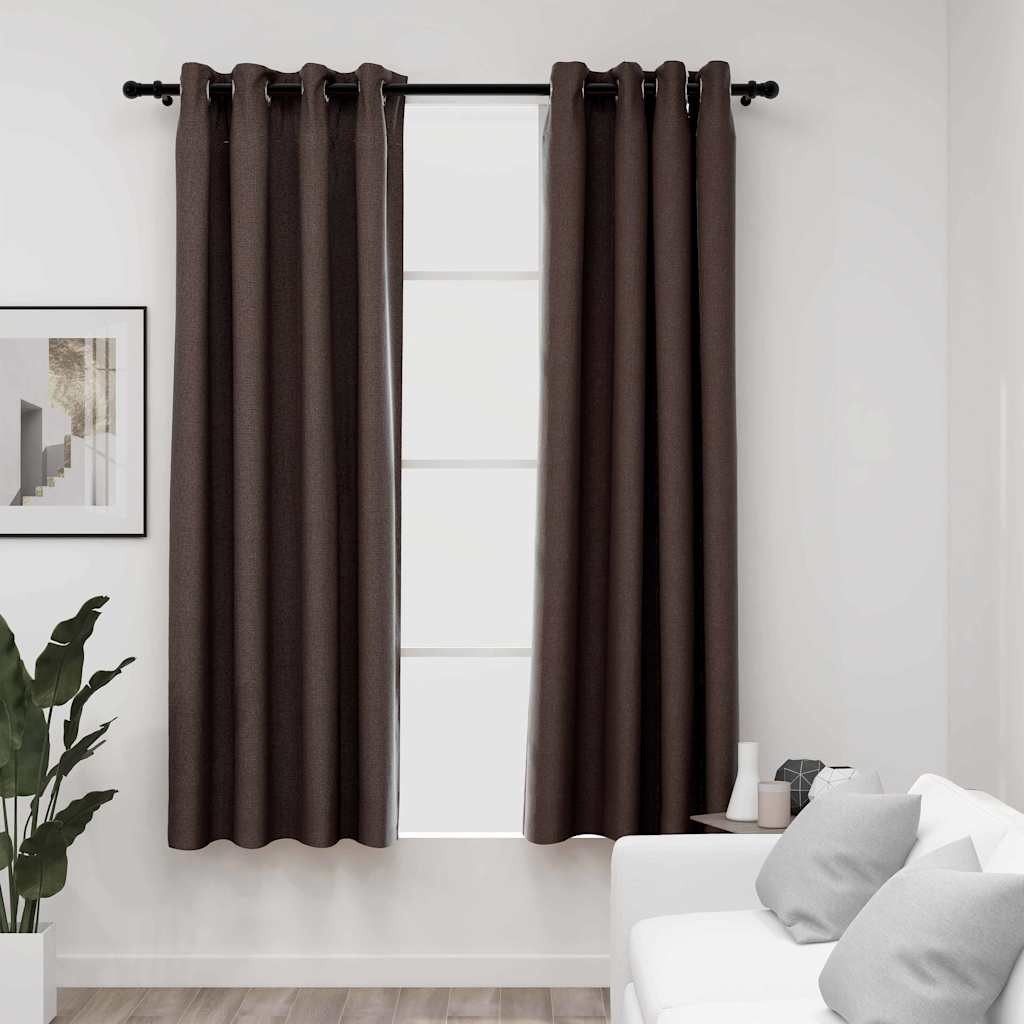 VidaXL Vorhänge in Leinenoptik, verdunkelnd, Ösen, 2 Stück, 140 x 175 cm, Taupe