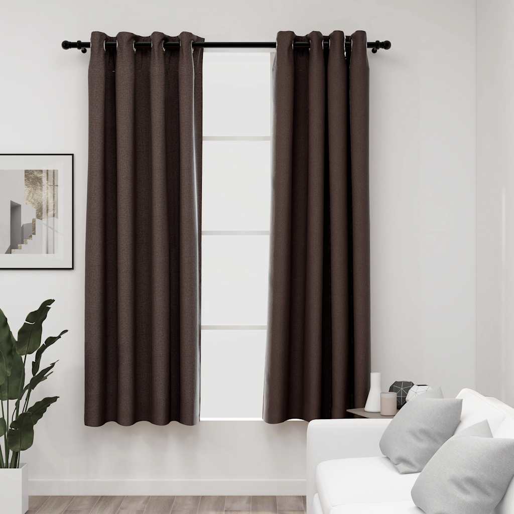 VidaXL Vorhänge in Leinenoptik, verdunkelnd, Ösen, 2 Stück, 140 x 175 cm, Taupe
