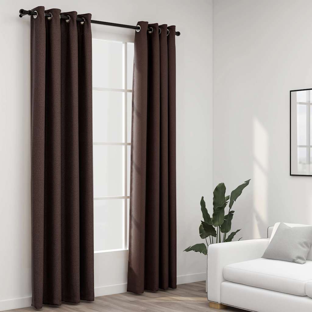 VidaXL Vorhänge in Leinenoptik, verdunkelnd, Ösen, 2 Stück, 140 x 225 cm, Taupe