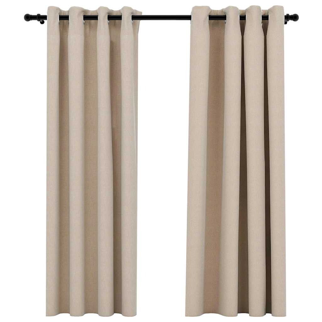 VidaXL Vorhänge in Leinenoptik, verdunkelnd, Ösen, 2 Stück, 140 x 175 cm, beige