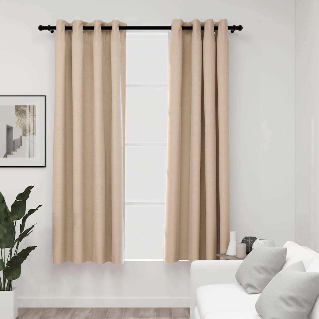 VidaXL Vorhänge in Leinenoptik, verdunkelnd, Ösen, 2 Stück, 140 x 175 cm, beige