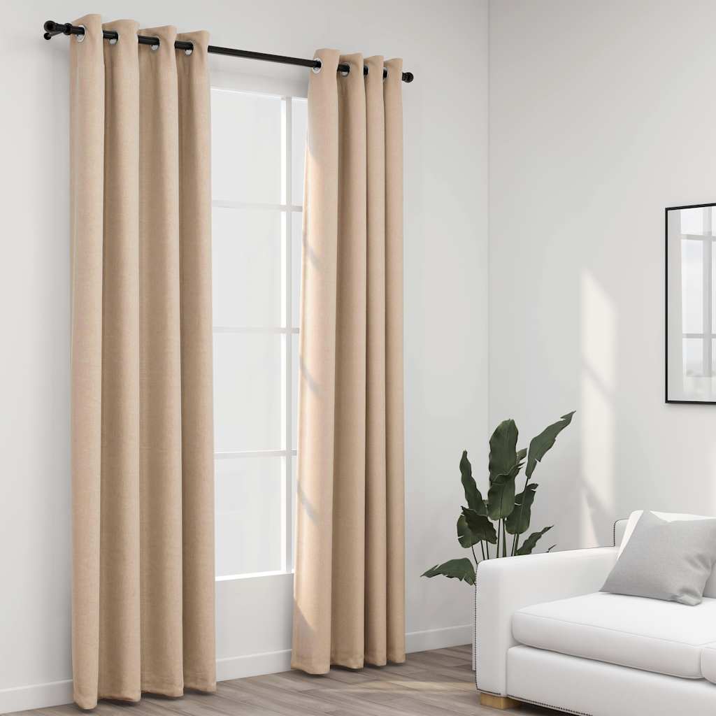VidaXL Vorhänge in Leinenoptik, verdunkelnd, Ösen, 2 Stück, 140 x 225 cm, beige