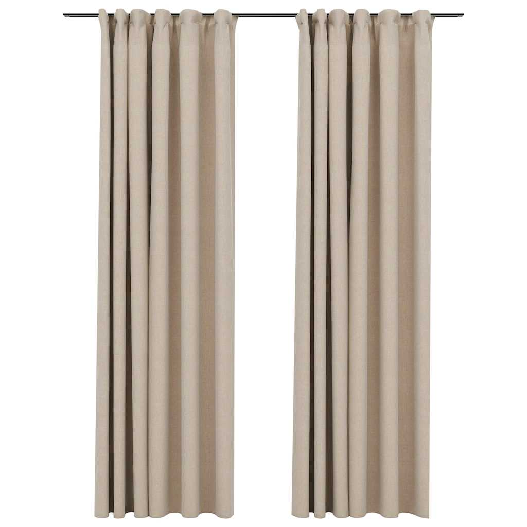 VidaXL Gardinenhaken in Leinenoptik, Verdunkelungsoptik, 2 Stück, 140 x 225 cm, beige