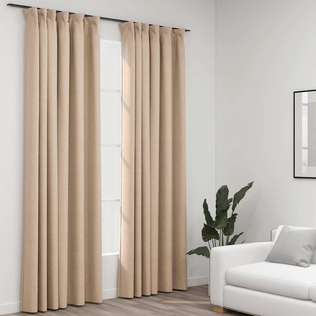 VidaXL Gardinenhaken in Leinenoptik, Verdunkelungsoptik, 2 Stück, 140 x 225 cm, beige