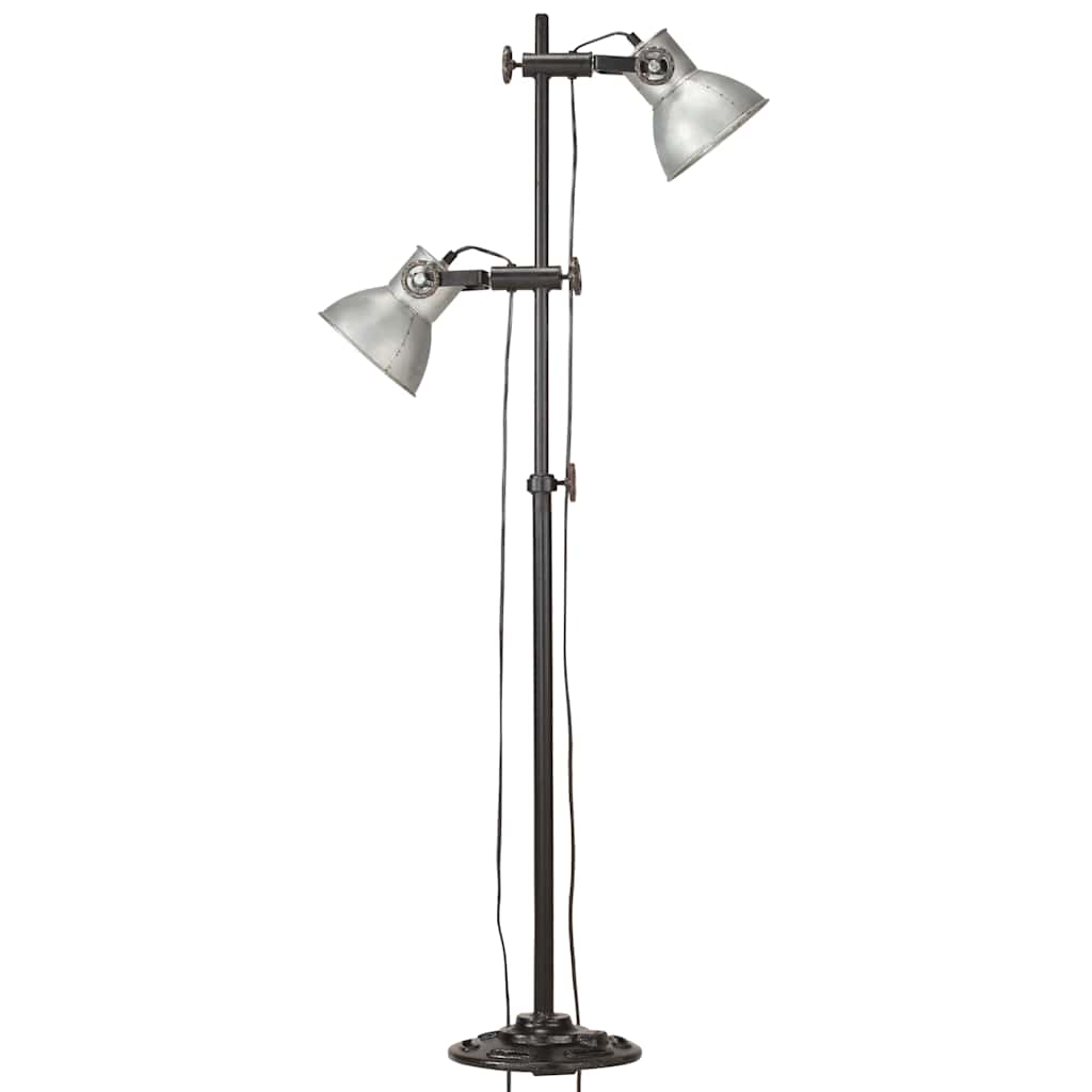 Vidaxl vloerlamp met 2 lampenkappen e27 gietijzer zilverkleurig
