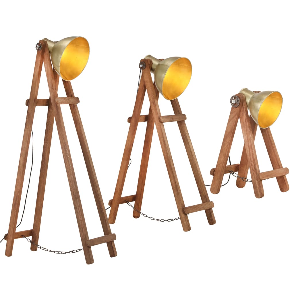 VIDAXL -Stehlampen 3er-Pack E27 Massives Mangoholz Messing lackiert