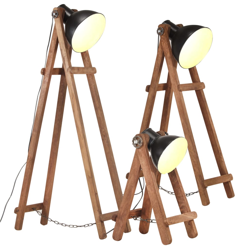 VidaXL -Stehlampen 3 ST E27 Massives Mangoholz Schwarz