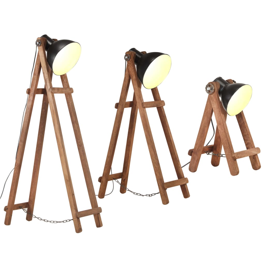 VidaXL -Stehlampen 3 ST E27 Massives Mangoholz Schwarz