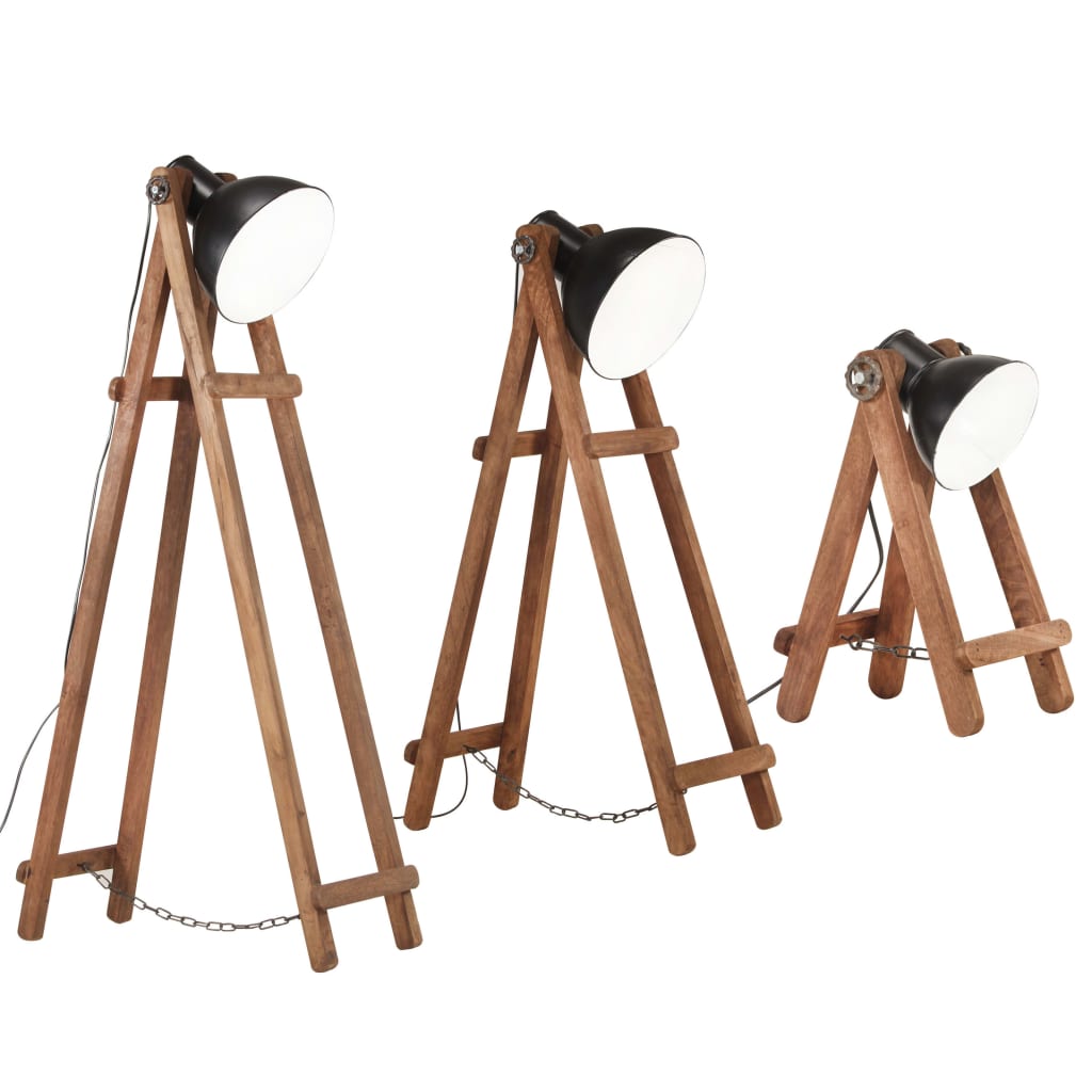 VidaXL -Stehlampen 3 ST E27 Massives Mangoholz Schwarz