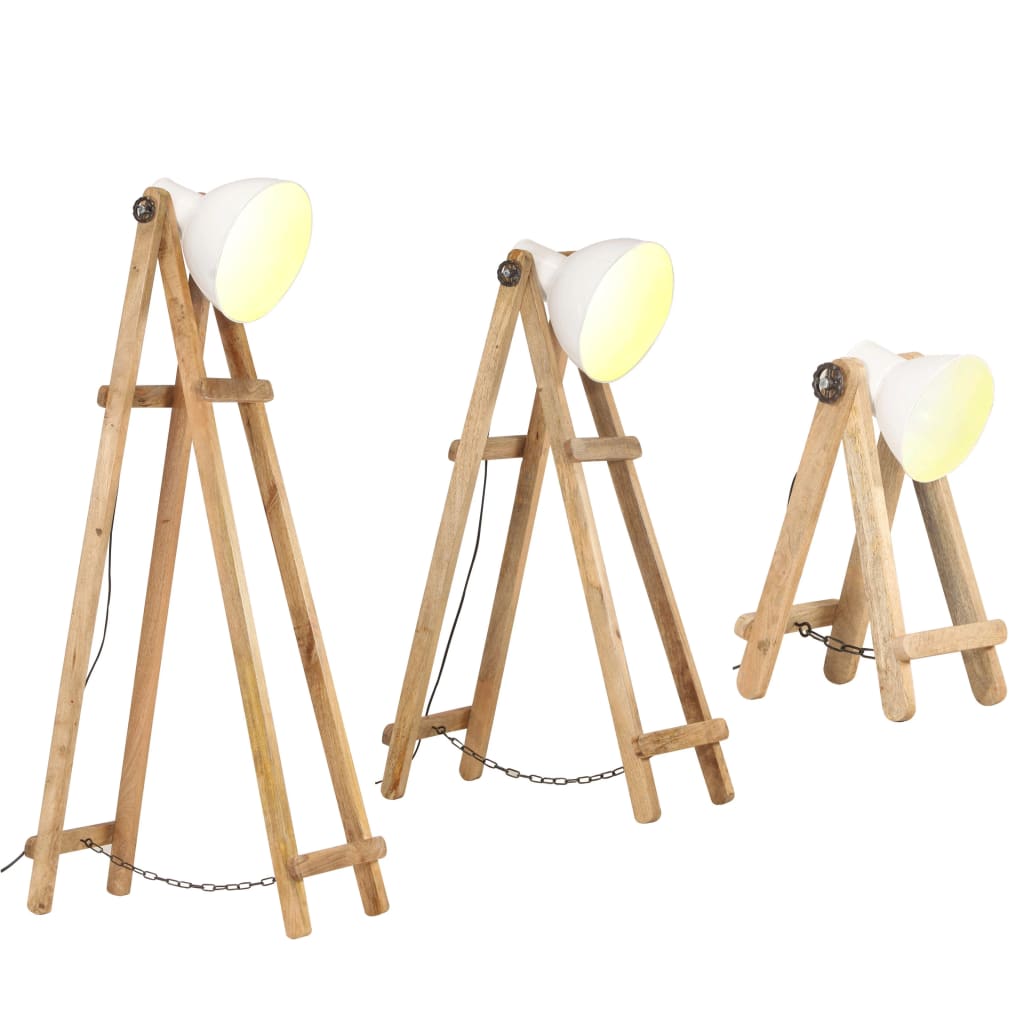 Vidaxxl -Stehlampen 3 ST E27 Massives Mangoholz Weiß