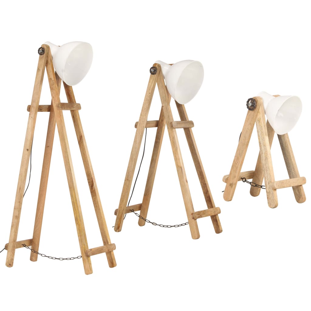 Vidaxxl -Stehlampen 3 ST E27 Massives Mangoholz Weiß